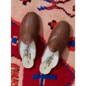 Sabah Fort Worth Shearling Baba Brown Leather Slipper Mules Womens Size 42